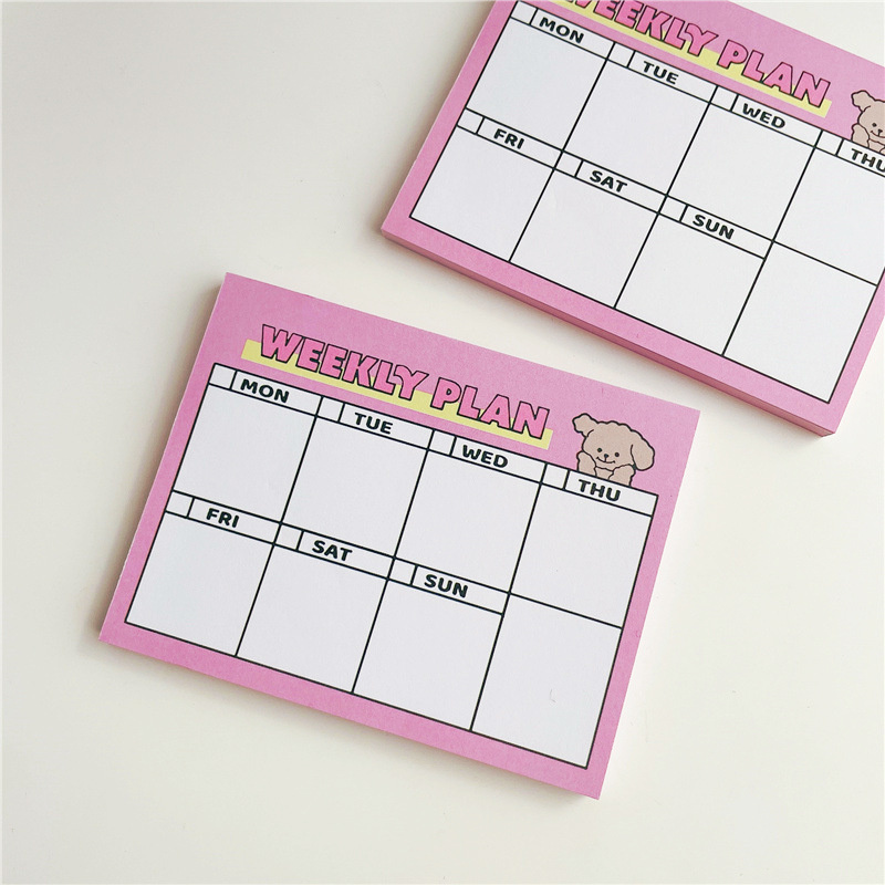 Meal Plan Notepad - 만화 귀여운 강아지 핑크 주간 계획