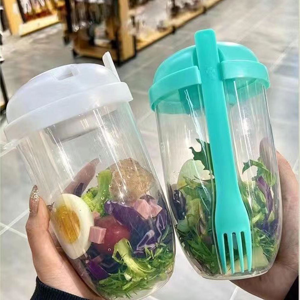 Salad Container Jar - 휴대용 화이트 그린 병 샐러드 셰이커,