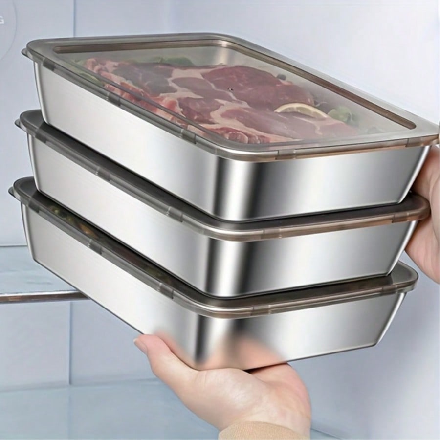 Meal Prep Lunch Boxes - 6개(3박스+3뚜껑) 스테인리스 스틸 식품 보관 용기