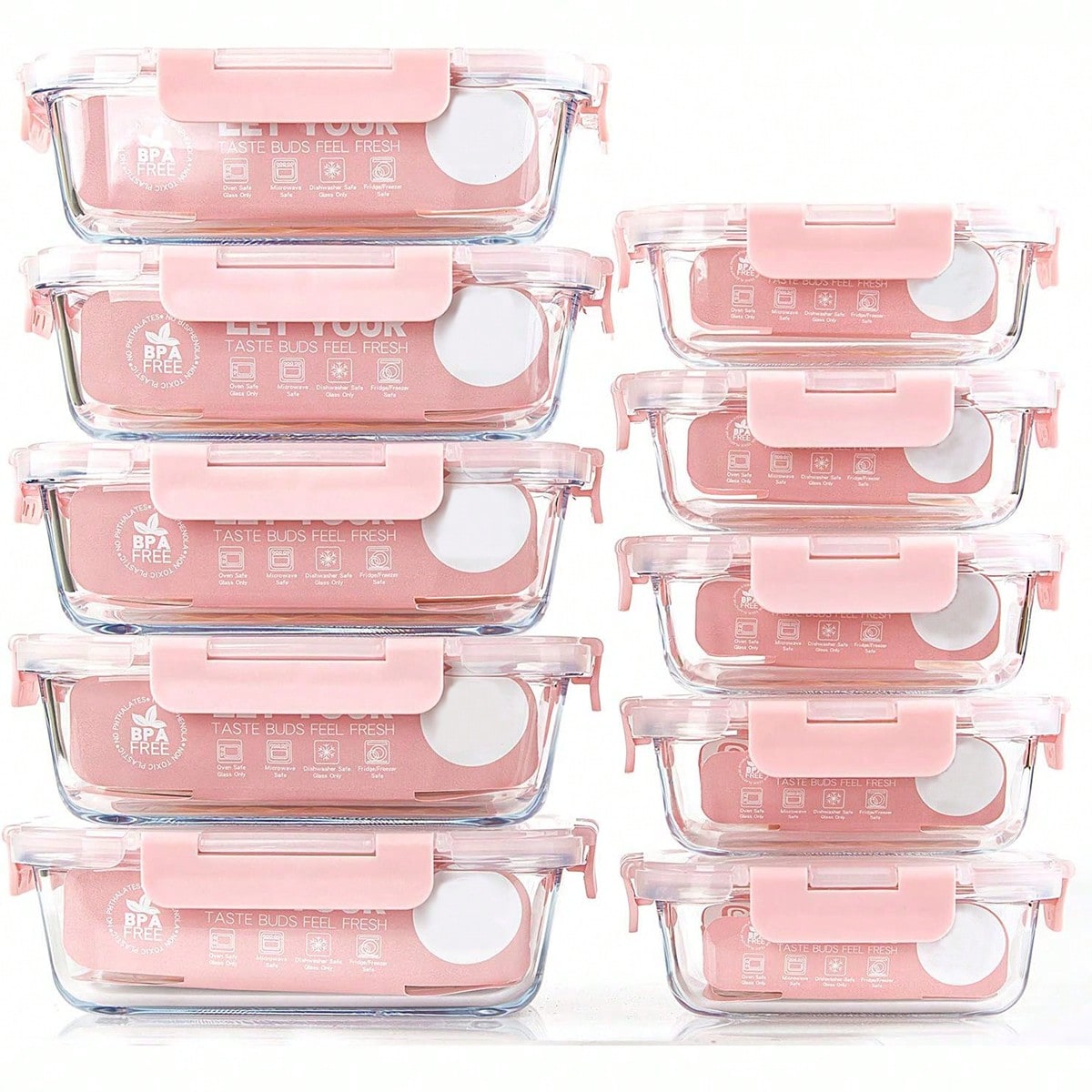 Meal Preparation - 10팩 유리 밀프렙 용기, 뚜껑이 있는