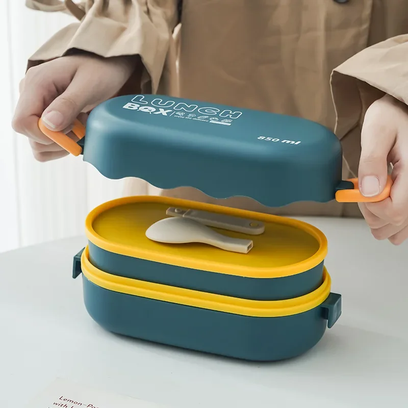Meal Prep Lunch Boxes - 스푼 버클이 있는 이중 레이어 플라스틱