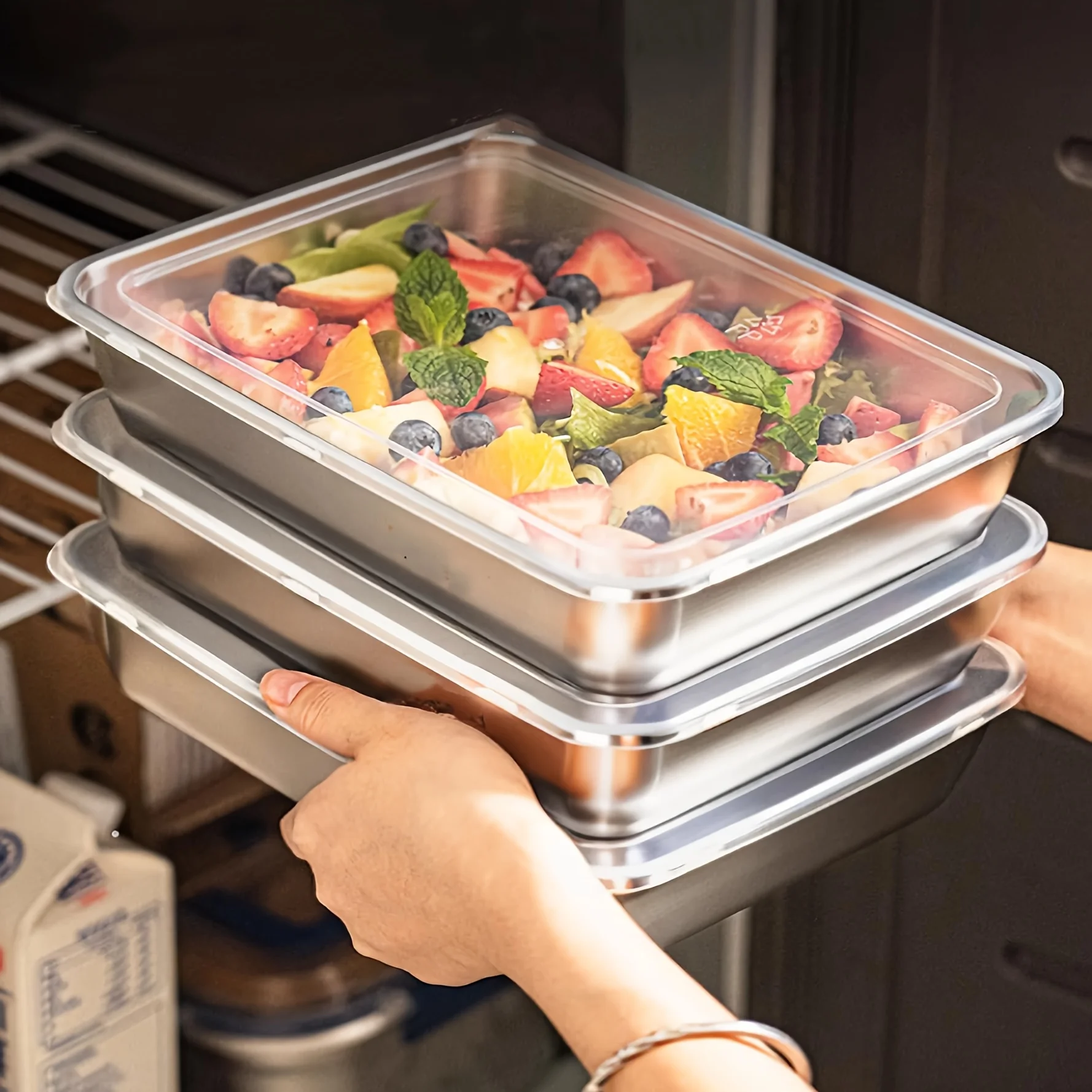 Meal Prep Lunch Boxes - 3개 스텐밧드 밀폐용기, 스텐+밀폐용기 반찬통, 냉동보관용기