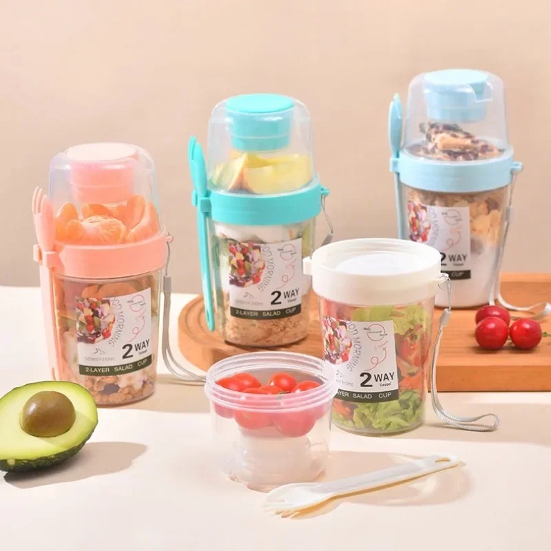 Salad Container Jar - 휴대용 샐러드 컵 이중 오트밀 컵