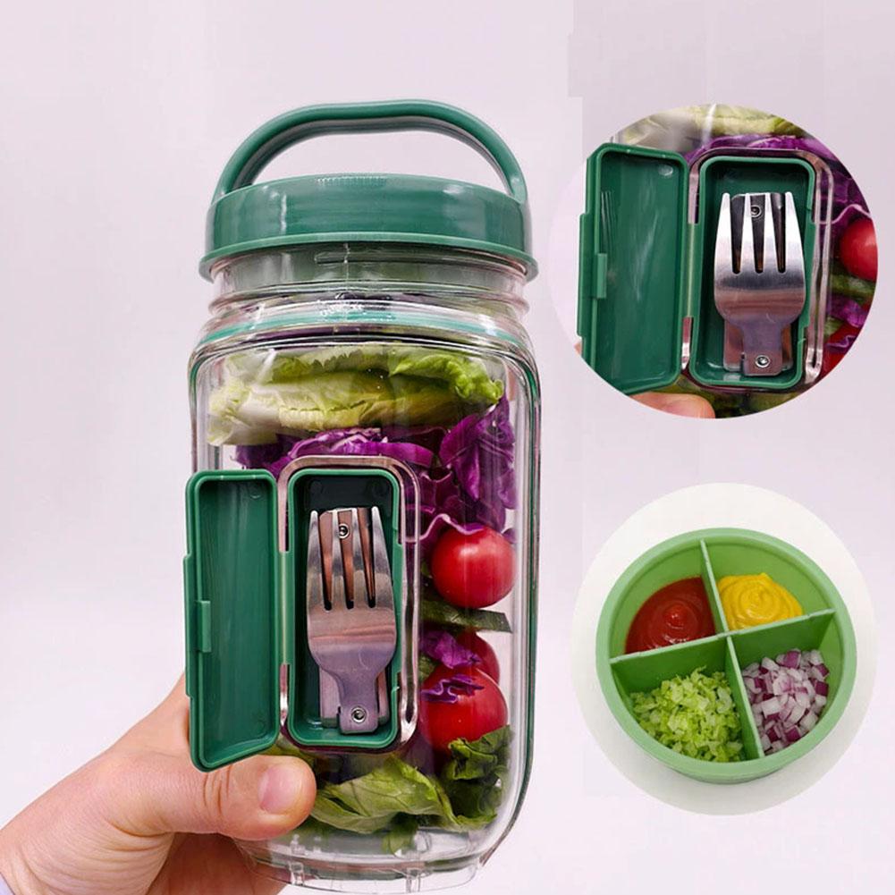 포크와 드레싱 용기가 있는 휴대용 샐러드 용기, 새지  - Salad Container Jar 리뷰 및 가격