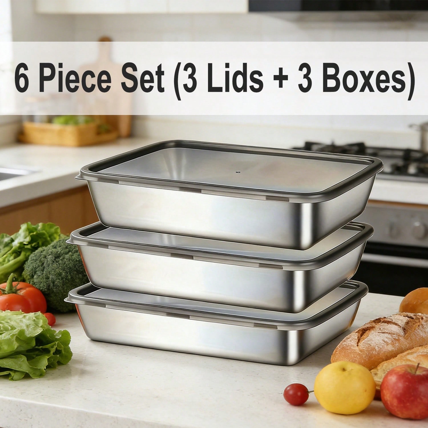 6개(3박스+3뚜껑) 스테인리스 스틸 식품 보관 용기  - Meal Prep Lunch Boxes 리뷰 및 가격