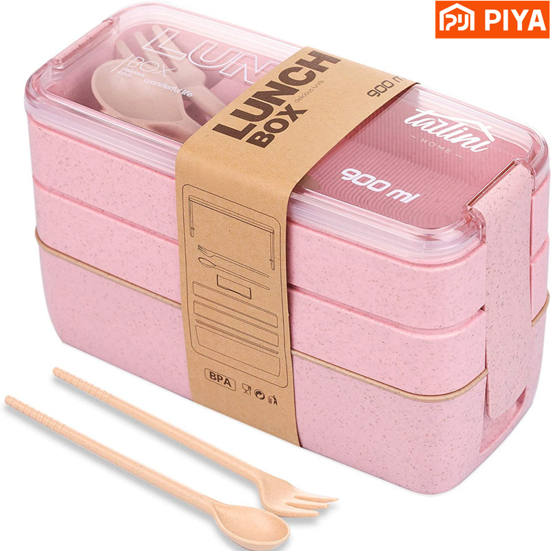 3-In-1 구획 밀짚 도시락 상자 재사용 가능한 식기 - Meal Prep Kits 리뷰 및 가격
