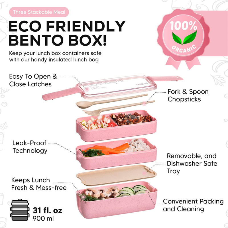 3-In-1 구획 밀짚 도시락 상자 재사용 가능한 식기 - Meal Prep Kits 리뷰 및 가격