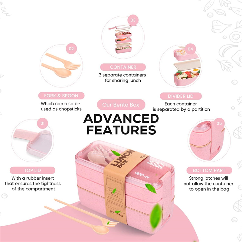 3-In-1 구획 밀짚 도시락 상자 재사용 가능한 식기 - Meal Prep Kits 리뷰 및 가격